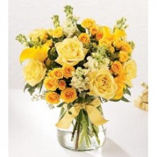 2 dozen Mixed Yellow and Orange Roses  in a Vase